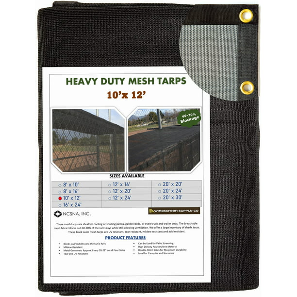 Windscreensupplyco Heavy Duty Black Knitted Mesh Tarp with Grommets 60-70% Shade 16 FT. X 24 FT.